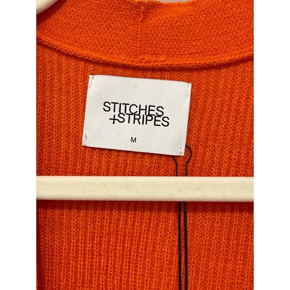Stitches + Stripes Orange Open Front Ribbed Knit Long Cardigan Sweater Sz M NWT - Picture 2 of 3